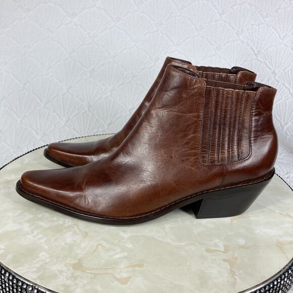Matisse Ankle Boots Womens Sz 7 Dark Brown Leather Pointe Toe Block Heel Booties - Picture 5 of 12